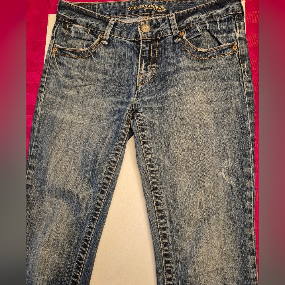 American Eagle Outfitters Women's Distressed Blue Hipster Jeans